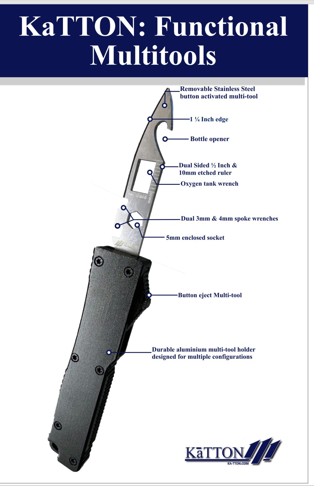 KaTTON Multi-tool Slim Wallet With removable multi-tool, air tag / smart tag holder & air pod holders Ka-TTON