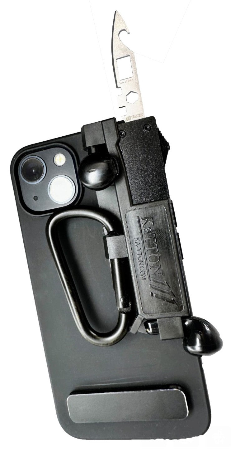 KaTTON Phone Case Compatible with iPhone 14, Multitool Phone Case Holder for Removable Multi-Tool or USB Drive, Air Tag Holder, Kickstand, Carabiner KaTTON Phone Case Compatible with iPhone 14, Multitool Phone Case Holder for Removable Multi-Tool or USB Drive, Air Tag Holder, Kickstand, Carabiner