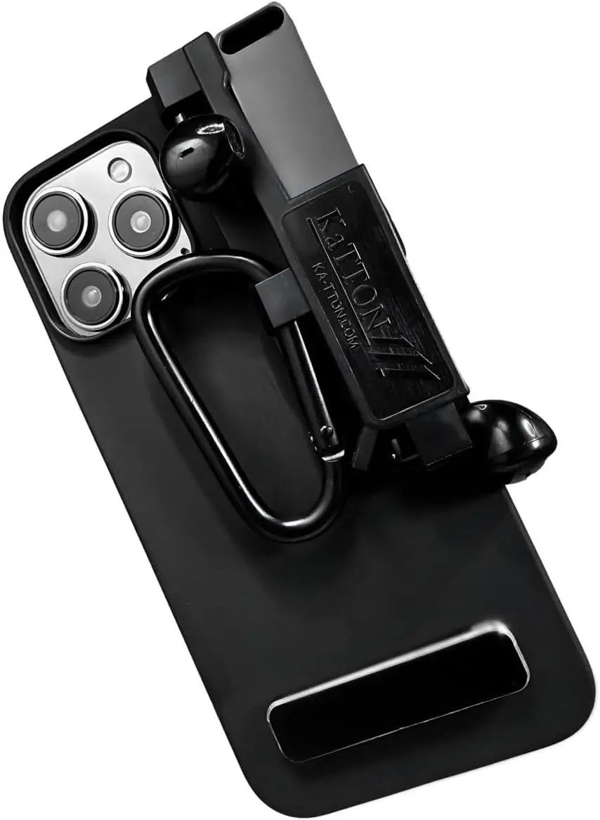 KaTTON phone case Compatible with iPhone 13 Pro Max, Multitool Phone Case holder for Removable Multi-Tool or USB, Air Tag Holder, Kickstand, Carabiner Finger Holder, Finger Loop & Air Pod holders Ka-TTON