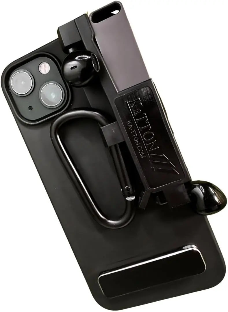 KaTTON Phone case Compatible with iPhone 13, Multitool Phone Case Holder for Removable Multi-Tool or USB Drive, Air Tag Holder, Kickstand, Carabiner Finger Holder, Finger Loop & Air Pod Holders Ka-TTON
