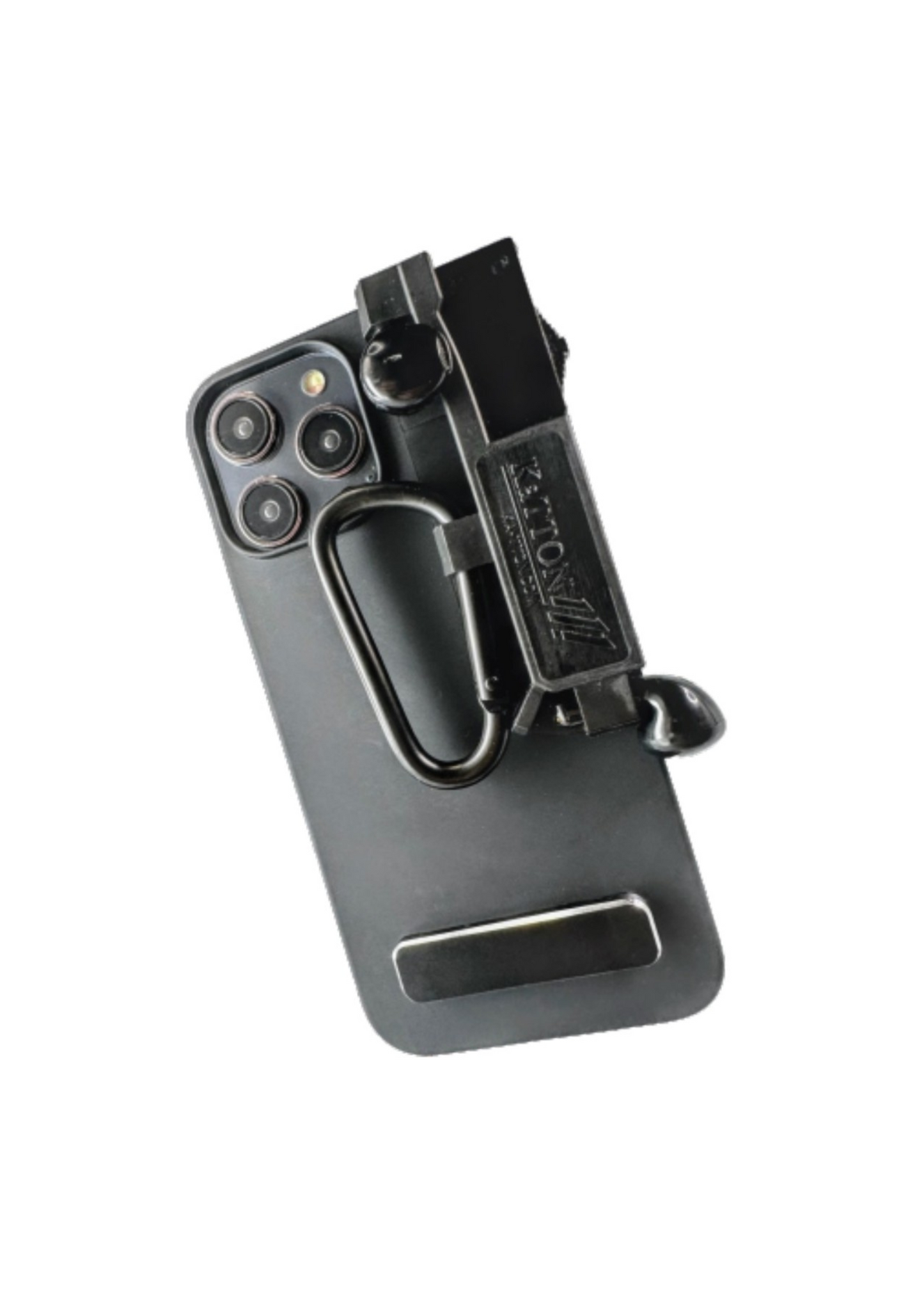 KaTTON Phone case Compatible with iPhone 14 Pro Max, Multitool Phone Case Holder for Removable Multi-Tool or USB, Air Tag Holder, Kickstand, Carabiner Finger Holder, Finger Loop & Air Pod Holders Ka-TTON