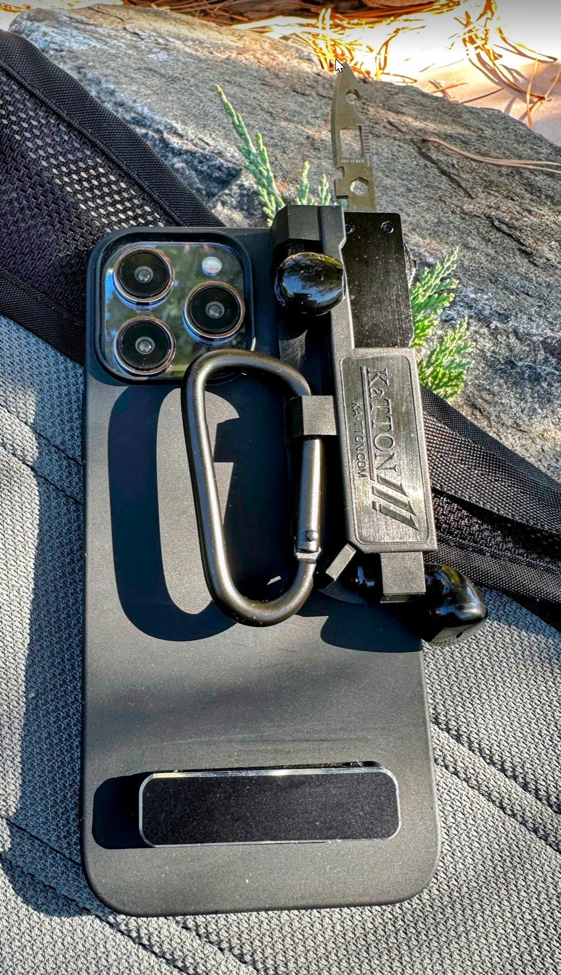 KaTTON Phone case Compatible with iPhone 13 Pro, Multitool Phone Case Holder for Removable Multi-Tool or USB Drive, Air Tag Holder, Kickstand, Carabiner Finger Holder, Finger Loop & Air Pod Holders Ka-TTON